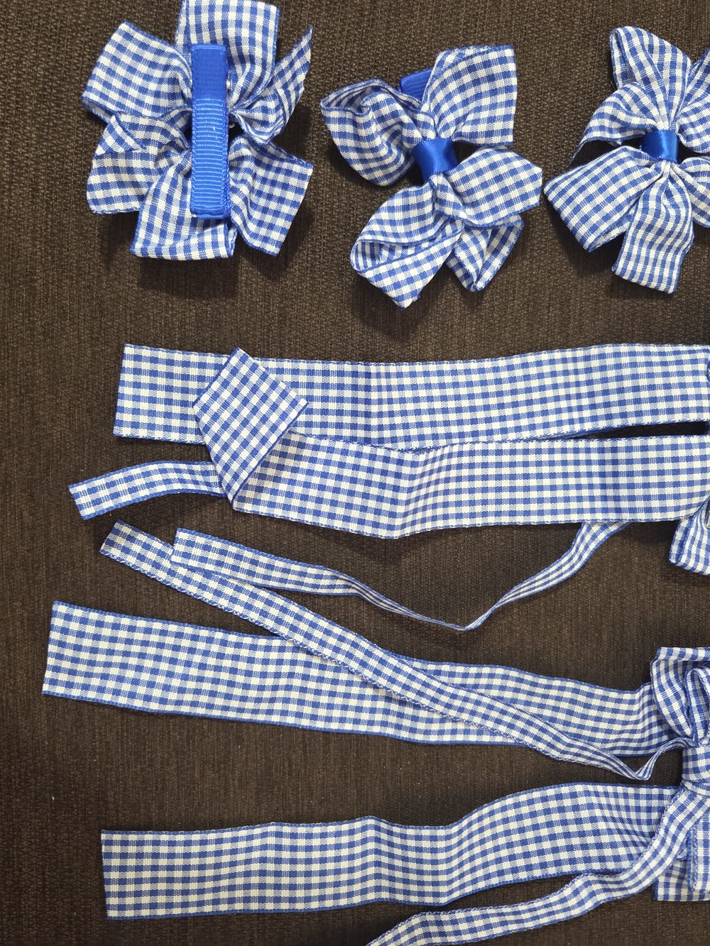 Blue Gingham Hair Bows and Ribbon NWOT